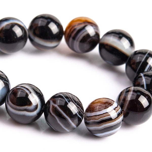 8MM Coffee Striped Agate Beads Grade AAA Genuine Natural Gemstone Half Strand Round Loose Beads 7.5" BULK LOT 1,3,5,10 and 50 (102961h-633)