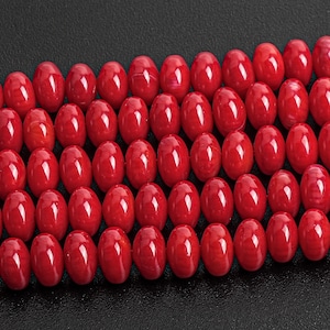 Red Coral Fossil Beads Genuine Natural/Enhanced color Grade A+ Gemstone Rondelle Loose Beads 6MM 7MM Bulk Lot Options