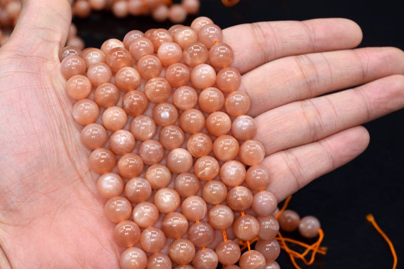 104050-1103 9-10MM Orange Moonstone Beads India AA Genuine Natural Gemstone Full Strand Round Loose Beads 15.5 BULK LOT 1,3,5,10,50