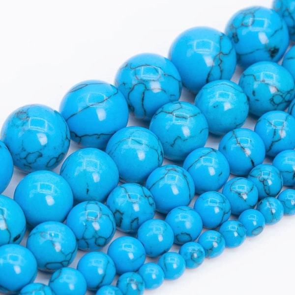 Queen Blue Magnesite Turquoise Beads Round Stone Loose Beads 4MM 6MM 8MM 10MM 12MM Bulk Lot Options
