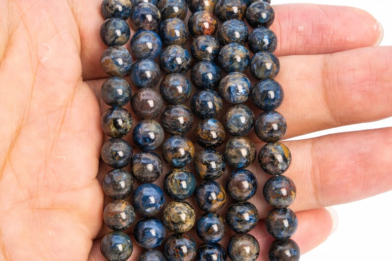 113533h-3717 7MM Stormy Ocean Blue Pietersite Beads Yellow Red Mix Grade AAA Genuine Natural Half Strand Round Beads 7 Bulk Lot Options