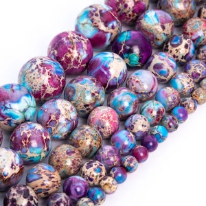 Purple & Blue Sea Sediment Imperial Jasper Beads Grade AAA Gemstone Round Loose Beads 4MM 6MM 8MM 10MM 12MM Bulk Lot Options