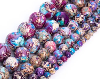 Purple & Blue Sea Sediment Imperial Jasper Beads Grade AAA Gemstone Round Loose Beads 4MM 6MM 8MM 10MM 12MM Bulk Lot Options