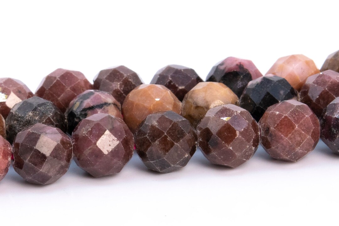 6MM Pink Brown Rhodonite Beads Grade A Genuine Natural Gemstone Faceted ...