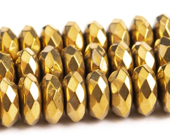 7x3MM Gold Hematite Beads Grade AAA Natural Gemstone Faceted Rondelle Loose Beads 15" / 7" Bulk Lot Options (101684)