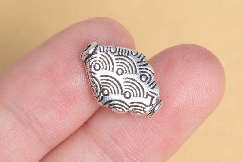 14x10MM Antique Silver Tone Spacer Beads Rhombus 10 Pcs Bulk Lot Options 63662-2410