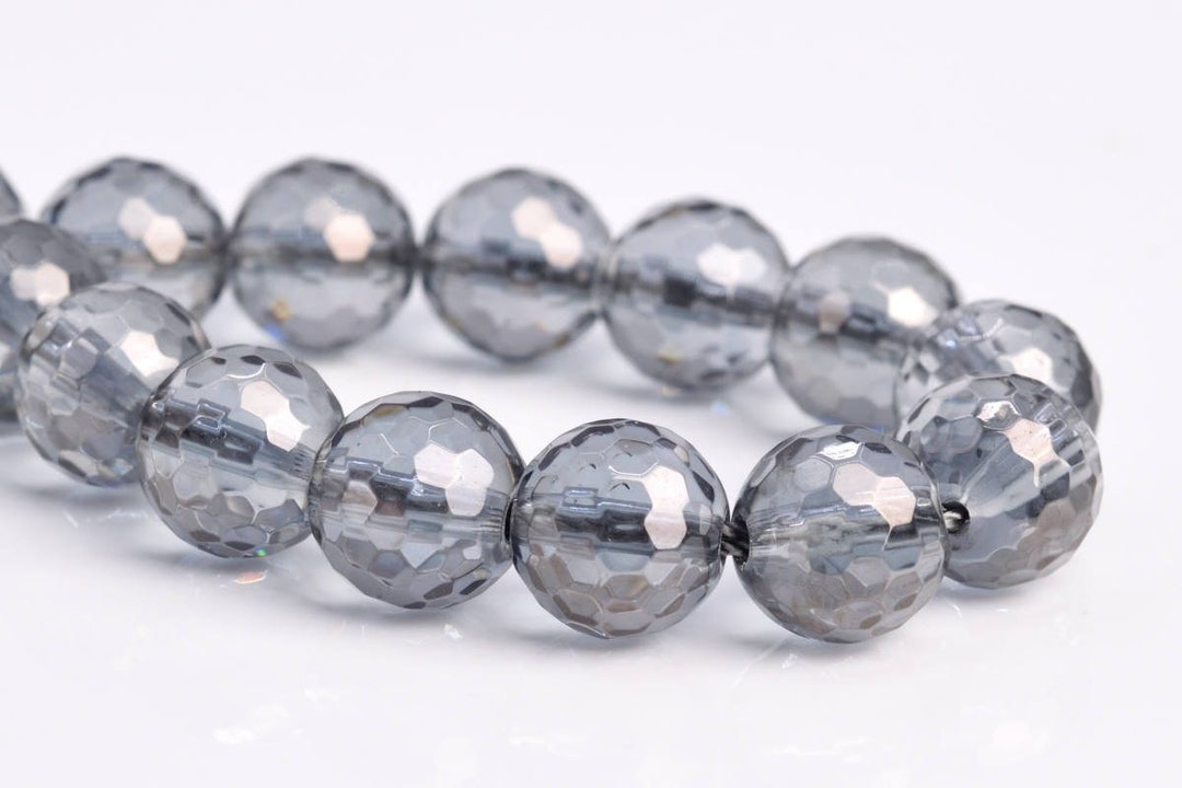 8MM Gray Crystal Quartz Beads Grade AAA Natural Gemstone Half Strand Micro Faceted Round Loose