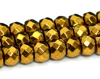 3x2MM Gold Hematite Beads Grade AAA Natural Gemstone Faceted Rondelle Loose Beads 15" Stand BULK LOT 1,3,5,10 and 50 (101662-399)