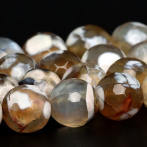 8MM Brown Agate Beads Cracked Patterned Natural Gemstone Faceted Round Loose Beads 14&quot;/7&quot; Bulk Lot Options (100385)