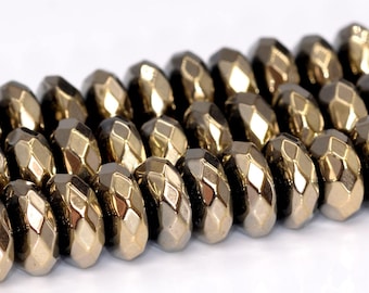 5-6x3MM Champagne Gold Hematite Beads AAA Natural Gemstone Faceted Rondelle Loose Beads 15" / 7.5" Bulk Lot Options (101677)