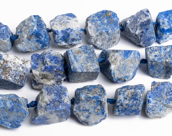 15X21MM-18X28MM Deep Blue Raw Lapis Lazuli Stone AAA Genuine Natural Gemstone Full Strand Free Form Chunks Loose Beads 15" (125957-1340)