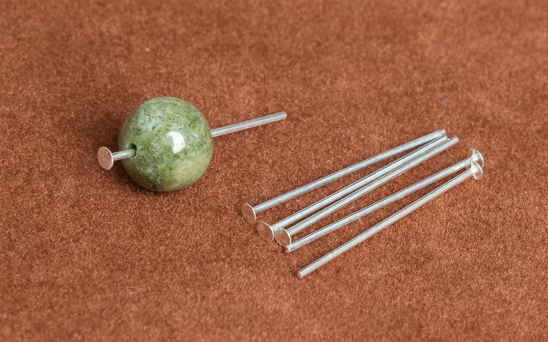 20x0.6mm Sterling Silver Head Pin Flat End 10 Pcs Solid