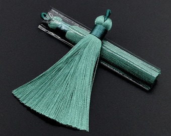 2 Pcs 3.54" / 9CM Peacock Green Tassel 0.9CM Thickness Polyester Handcraft Tassels for Jewelry Design BULK LOT 2,4,6,12 and 50 (60825-051)
