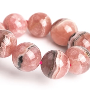 NUR EIN 9-10MM Argentinien Rhodochrosite Perlen Grau Rosa Spitze Armband Klasse A + echte natürliche Runde Edelstein 7.5 &quot;(123254h-2986)