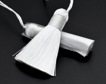 2 Stück 2,1 "/ 5 cm weiße Quaste 1 cm Dicke Kunstseide Handcraft Quasten für Schmuckherstellung Masse Lot Optionen (64107-2463)