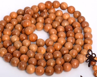 10MM Yew Wood Mala Beads 108 Pcs Natural Wood Round Beads 42" BULK LOT 1,3,5,10 and 50 (80025-511)