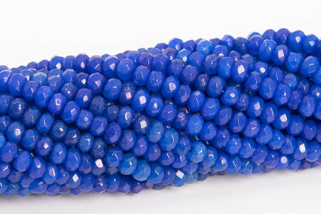 3x2mm Royal Blue Jade Beads Grade AAA Natural Full Strand Faceted