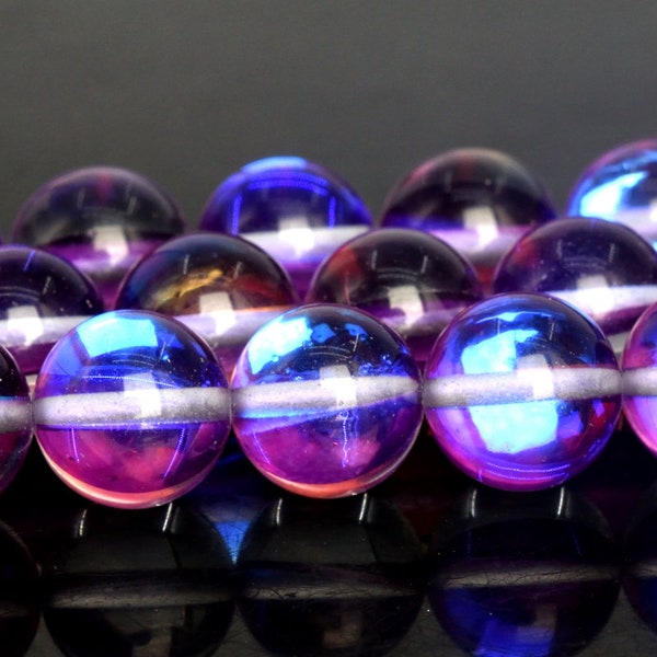 Violet Purple Mystic Aura Quartz Beads Round Loose Beads 6MM 8MM 10MM 12MM Bulk Lot Options