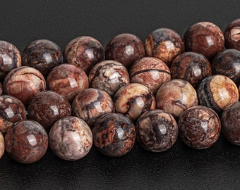 Cuentas de jaspe de piel de leopardo marrón rojizo, piedras preciosas naturales genuinas de grado A+, redondas y sueltas, de 6 mm y 8 mm. Opciones de lotes al por mayor.