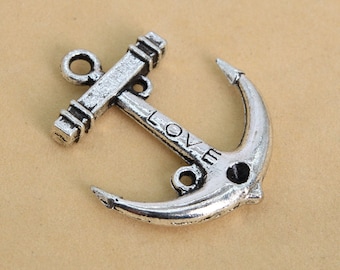 33x8MM Anchor Charm Antique Tibetan Silver Tone Zinc Alloy Charm 2 Pcs Bulk Lot Options (61770-2053)