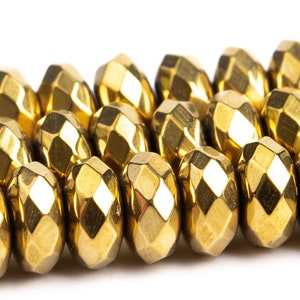 5-6x3MM Gold Hematite Beads Grade AAA Natural Gemstone Faceted Rondelle Loose Beads 15&quot; / 7&quot; Bulk Lot Options (101672)