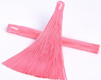 2 Pcs 4.75" / 12CM Pink Tassel 1CM Thickness Polyester Handcraft Tassels for Jewelry Design BULK LOT 2,4,6,12 and 50 (60804-036)
