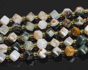 8MM Multicolor Ocean Jasper Beads Grade AAA Genuine Natural Gemstone Faceted Cube Loose Beads 15"/7.5" Bulk Lot Options (126594)