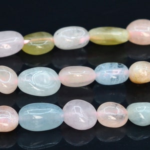 7-9MM Beryl Morganite Aquamarine Beads Pebble Nugget Grade AA Genuine Natural Gemstone Beads 15&quot;/7.5&quot; Bulk Lot Options (108446)