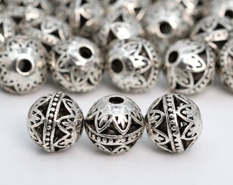 8 mm perles d'espacement tibétaines ton argent antique rondes 10 pcs options de lot (60239-1553)