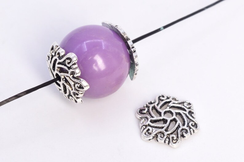 12x2MM Floral Bead Cap Antique Silver Tone Zinc Alloy 30 Pcs Bulk Lot Options 62986-2344