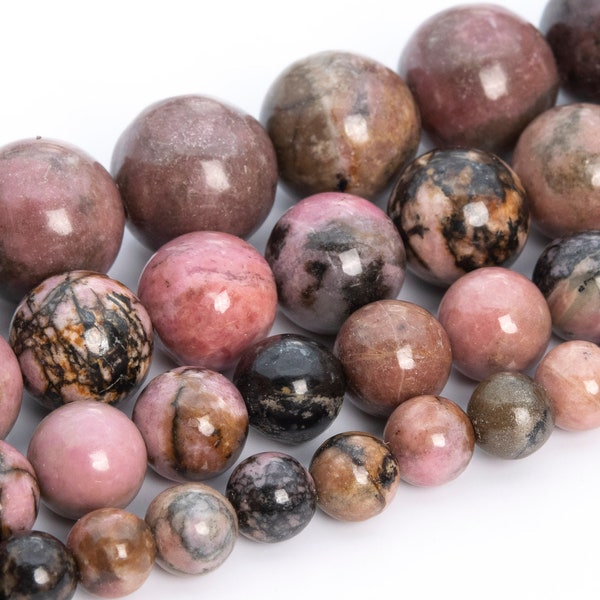 Rhodonite Beads Grade AAA Genuine Natural Gemstone Round Loose Beads 4MM 6MM 8MM 10MM Bulk Lot Options