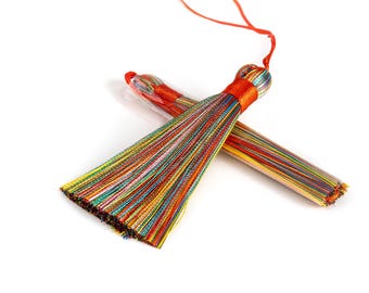2 Pcs 3.14" / 8CM Rainbow Tassel 1CM Thickness Artificial Silk Handcraft Tassels for Jewelry Design Bulk Lot Options (60734-013)