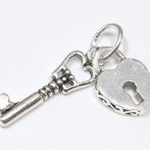 19x5MM / 11x8MM Sterling Silver Lock and Key Charm Solid Silver  (61507-2101)