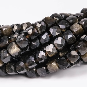 4-5MM Golden Obsidian Beads Faceted Cube Grade AAA Genuine Natural Gemstone Loose Beads 15&quot; / 7.5&quot; Bulk Lot Options (111653)