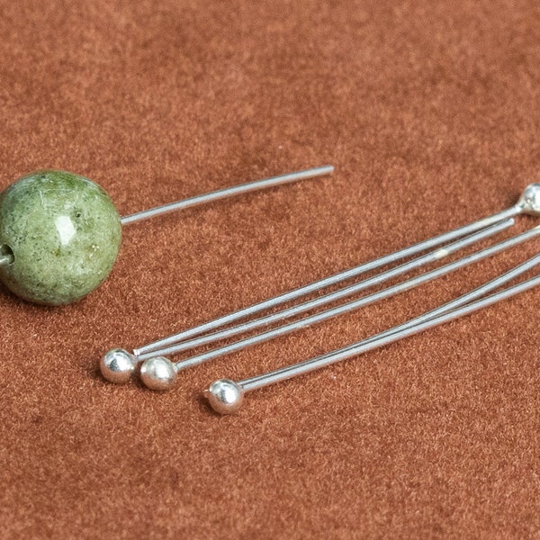 LQ Gemworks 2" Sterling Silver Head Pins (26 Gauge) - 100 Pieces For Jewelry Making, 925 Silver