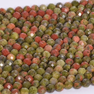 4MM Lotus Pond Unakite Beads Grade AAA Genuine Natural Gemstone Full Strand Faceted Round Loose Beads 15.5&quot; Bulk Lot Options (107713-2512)