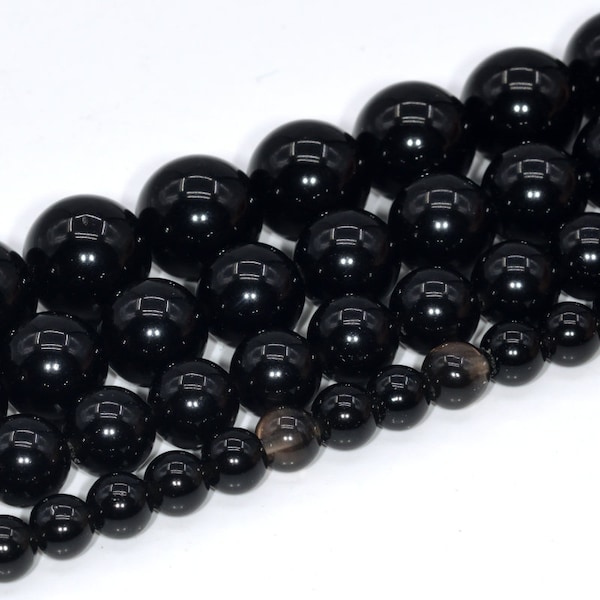 Black Obsidian Beads Grade A Genuine Natural Gemstone Round Loose Beads 4MM 6MM 8MM 10MM Bulk Lot Options