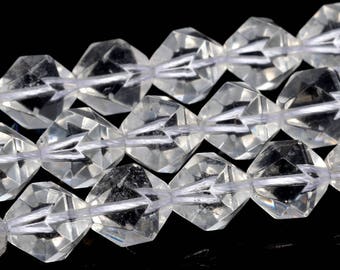 9-10MM Crystal Clear Quartz Beads Star Cut Faceted AAA Natural Gemstone Loose Beads 15" / 7" Bulk Lot Options(104323)