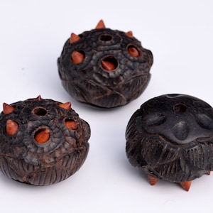 1 Pcs 19x13MM Natural Ebony Black Sandalwood Handcrafted Beads Lotus Seedpod Carved Bulk Lot Options (80201-609)