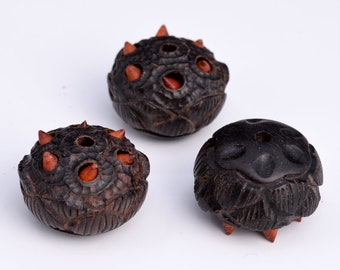 1 Pcs 19x13MM Natural Ebony Black Sandalwood Handcrafted Beads Lotus Seedpod Carved Bulk Lot Options (80201-609)