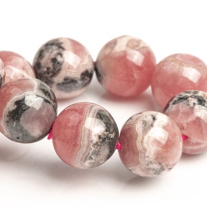 11 mm argentinische Rhodochrosit-Perlen, schwarz-rosa Armband, Güteklasse A+, echter natürlicher runder Edelstein, 19,1 cm (123449h-1815)