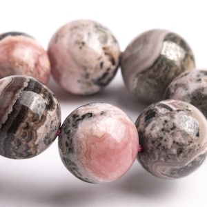 12 mm argentinische Rhodochrosit-Perlen, grau-rosa Armband, Güteklasse A, echter natürlicher runder Edelstein, 19,1 cm (123494h-56)