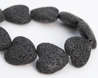 20x20MM Black Volcanic Lava Beads Heart Grade AAA Genuine Natural Gemstone Half Strand Loose Beads 7.5" Bulk Lot Options (104895h-1352)