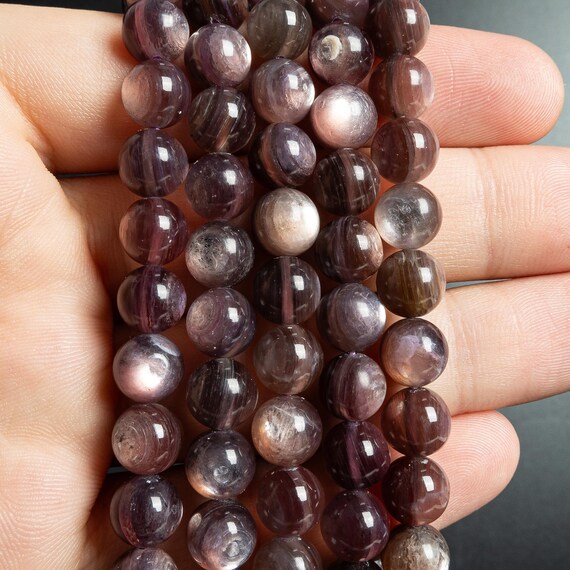 Fil De Perles En Lépidolite Violette – 47 Perles Boules 8mm – Longueur 39cm Environ – Neuf