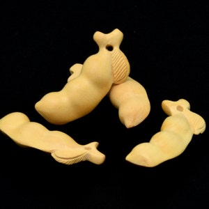 34x16MM Natural Yellow Boxwood Handcrafted Fuk Pea Pots Carved Mala Beads Loose Beads 2 Beads (50829-252)