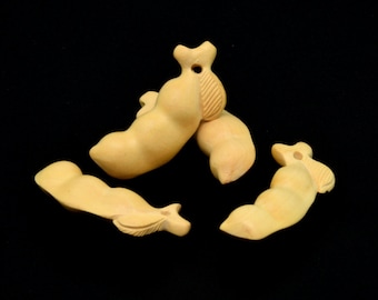 34x16MM Natural Yellow Boxwood Handcrafted Fuk Pea Pots Carved Mala Beads Loose Beads 2 Beads (50829-252)