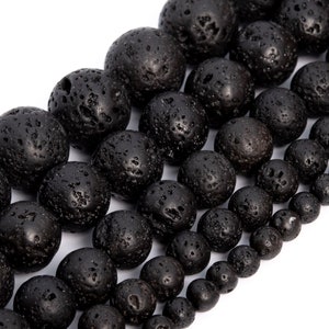 Black Volcanic Lava Beads Genuine Natural Grade AAA Gemstone Round Loose Beads 6MM 8MM 10MM 16MM Bulk Lot Options