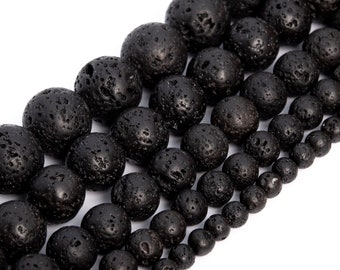 Black Volcanic Lava Beads Genuine Natural Grade AAA Gemstone Round Loose Beads 6MM 8MM 10MM 16MM Bulk Lot Options