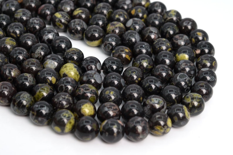 12MM Black & Green Ocean Fossil Jasper Beads AAA Genuine Etsy