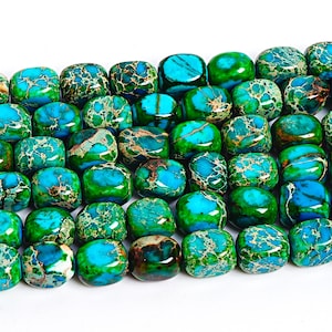 7X5MM Green Blue Sea Sediment Imperial Jasper Beads Grade AA Genuine Natural Gemstone Cube Loose Beads 15&quot; Bulk Lot Options(127445-1844)